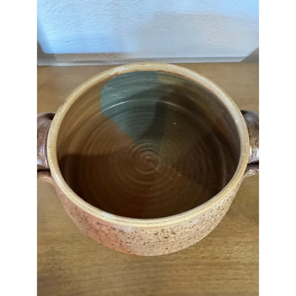 Vintage Handmade Studio‎ Pottery Casserole Dish with Lid Bamboo Leaf SIGNED